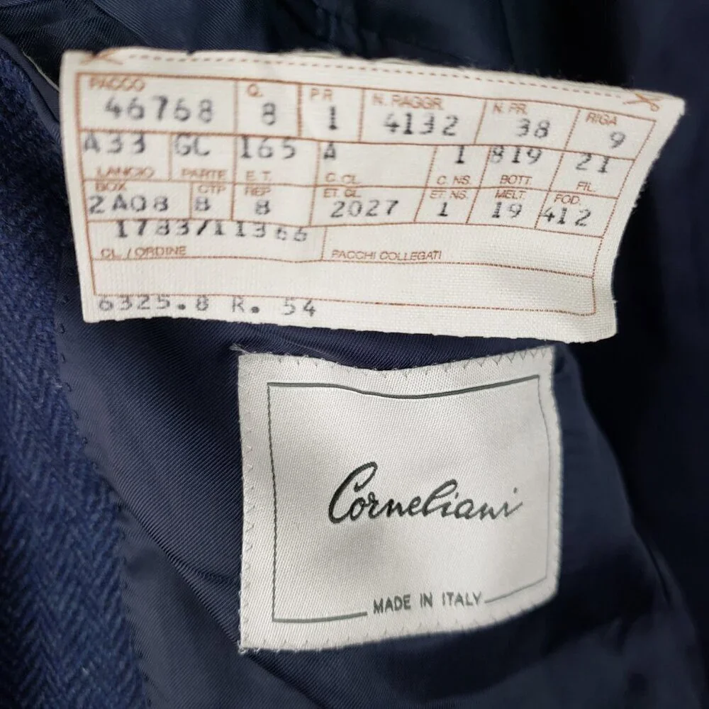 Corneliani Blue Herringbone Wool & Cashmere Blazer Jacket BMW Mens 54/US 44